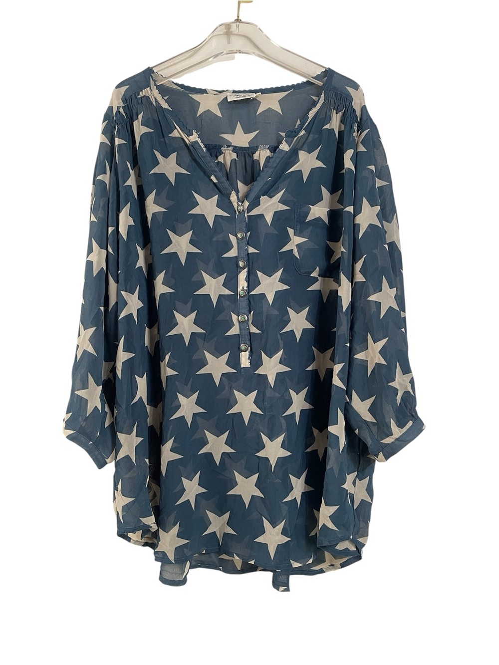Tasha Polizzi Sheer Blue Star Popover Tunic Blouse